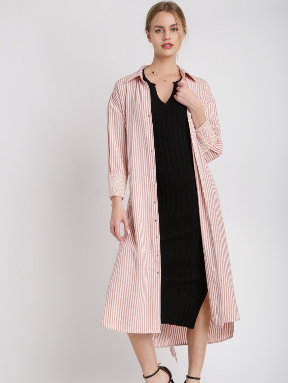 Umgee Tencel Stripe Shirt Dress NWT Button Down Belted Midi Dress